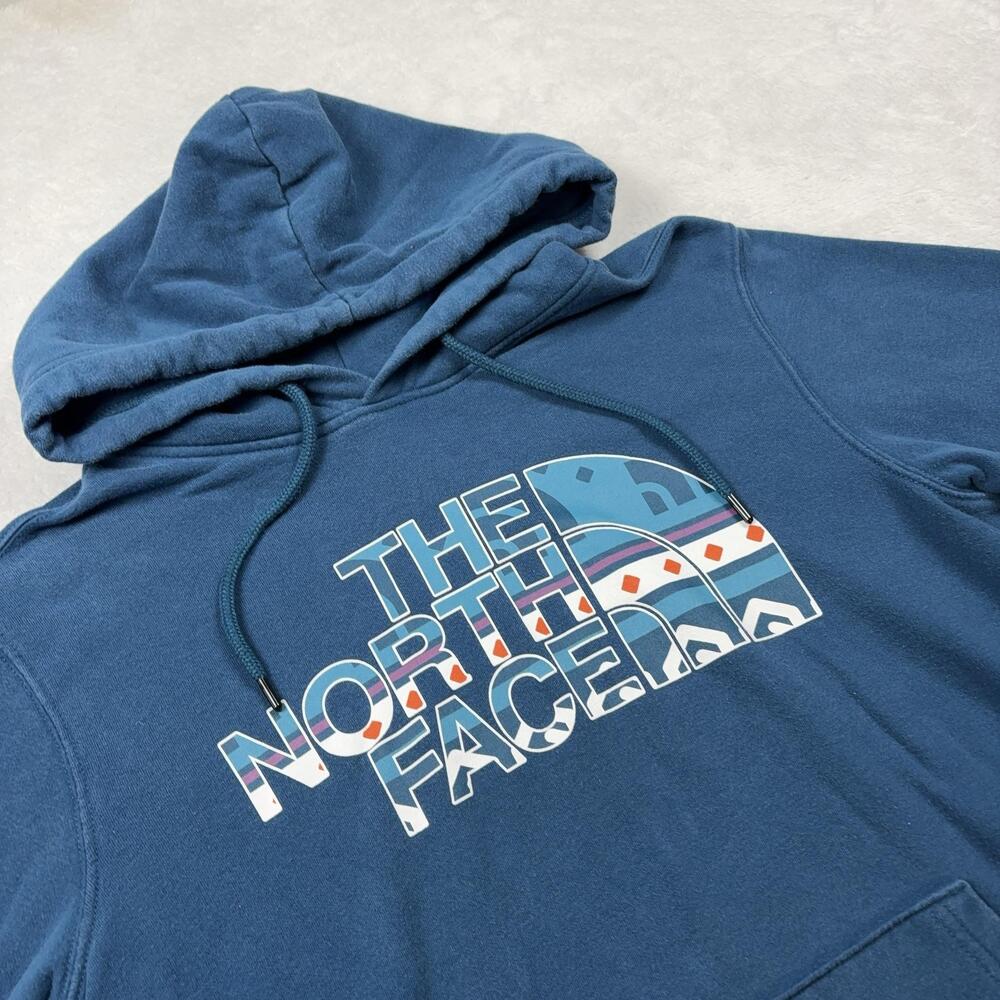 The North Face Hoodie Pullover Men S Blue Graphic Print Hooded Drawstring Fleece